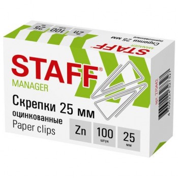 Скрепки STAFF 5 шт., 25 мм, оцинкованные, треугольные, 100 шт., в картонной коробке, 270442