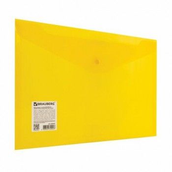Папка-конверт с кнопкой BRAUBERG 10 шт. А4 до 100 л. прозрачная желтая СВЕРХПРОЧНАЯ 0,18 мм, 270472