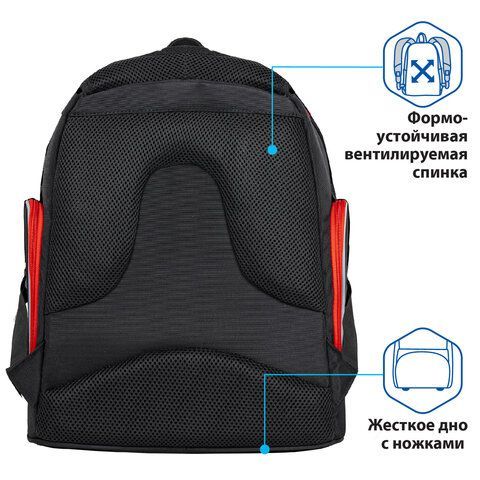 Рюкзак BRAUBERG CLASSIC, легкий каркас, премиум материал, &quot;Motorbike&quot;, черный, 37x32х21 см, 270583
