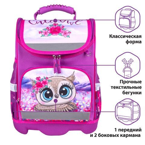 Ранец ЮНЛАНДИЯ WISE для начальной школы, &quot;Cute owl&quot;, 37x29х15 см, 270586