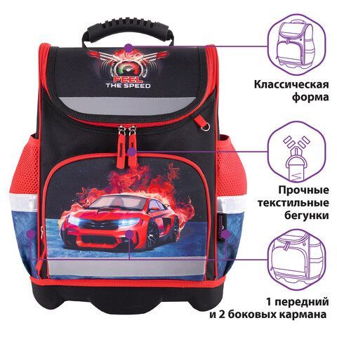 Ранец ЮНЛАНДИЯ WISE для начальной школы, &quot;Feel the speed&quot;, 37x29х15 см, 270590