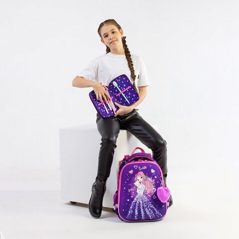 Ранец BRAUBERG PREMIUM, 2 отделения, с брелком, &quot;Shining girl&quot;, 38х29х16 см, 270592
