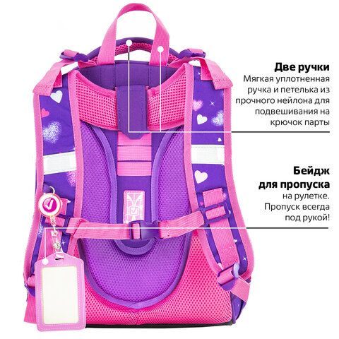 Ранец BRAUBERG PREMIUM, 2 отделения, с брелком, &quot;Shining girl&quot;, 38х29х16 см, 270592