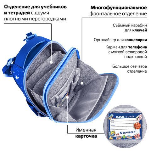 Ранец BRAUBERG PREMIUM, 2 отделения, с брелком, &quot;Sweet dreams&quot;, СВЕТЯЩИЙСЯ, 38х29х16 см, 270593