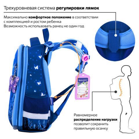 Ранец BRAUBERG PREMIUM, 2 отделения, с брелком, &quot;Sweet dreams&quot;, СВЕТЯЩИЙСЯ, 38х29х16 см, 270593