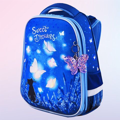 Ранец BRAUBERG PREMIUM, 2 отделения, с брелком, &quot;Sweet dreams&quot;, СВЕТЯЩИЙСЯ, 38х29х16 см, 270593