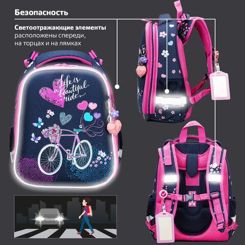 Ранец BRAUBERG PREMIUM, 2 отделения, с брелком, &quot;Beautiful ride&quot;, 38х29х16 см, 270594