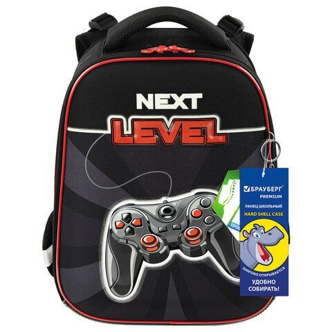 Ранец BRAUBERG PREMIUM, 2 отделения, с брелком, &quot;Next level&quot;, 3D панель, 38х29х16 см, 270597