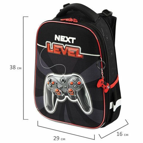 Ранец BRAUBERG PREMIUM, 2 отделения, с брелком, &quot;Next level&quot;, 3D панель, 38х29х16 см, 270597