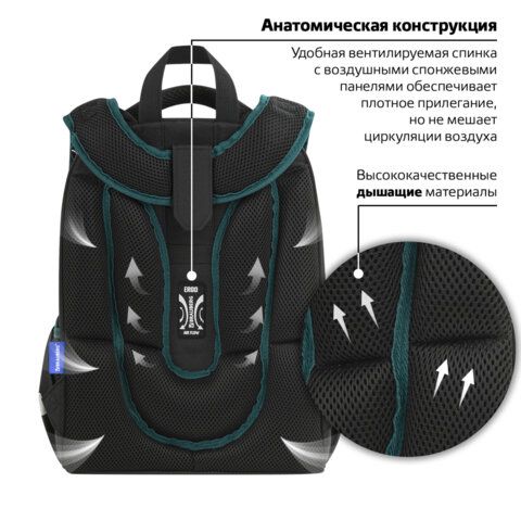 Ранец BRAUBERG PREMIUM, 2 отделения, с брелком, &quot;Space mission&quot;, LED ЛАМПОЧКИ, 38х29х16 см, 270599