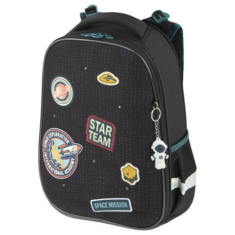 Ранец BRAUBERG PREMIUM, 2 отделения, с брелком, &quot;Space mission&quot;, LED ЛАМПОЧКИ, 38х29х16 см, 270599