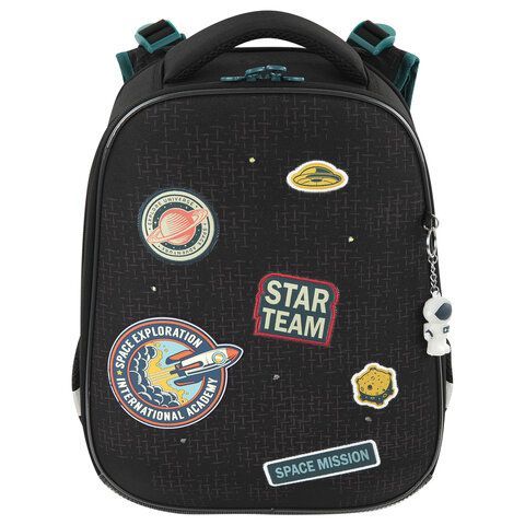 Ранец BRAUBERG PREMIUM, 2 отделения, с брелком, &quot;Space mission&quot;, LED ЛАМПОЧКИ, 38х29х16 см, 270599
