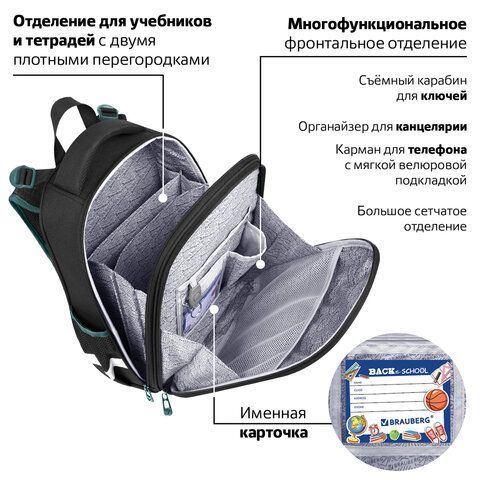 Ранец BRAUBERG PREMIUM, 2 отделения, с брелком, &quot;Space mission&quot;, LED ЛАМПОЧКИ, 38х29х16 см, 270599