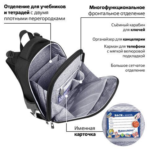 Ранец BRAUBERG PREMIUM, 2 отделения, с брелком, &quot;Fast car&quot;, 38х29х16 см, 270600