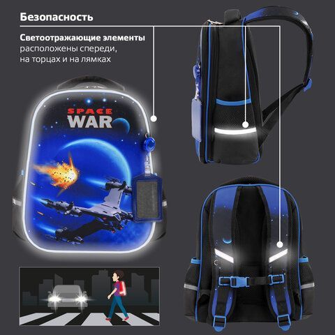 Ранец ЮНЛАНДИЯ LIGHT, 2 отделения, &quot;Space war&quot;, 38х29х16 см, 270607