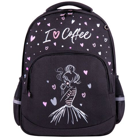 Рюкзак BRAUBERG SOFT, 2 отделения, 3 кармана, &quot;I love coffee&quot;, СВЕТЯЩИЙСЯ, 40х31х15 см, 270611
