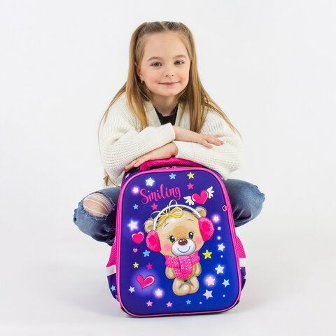 Ранец BRAUBERG FIT, 2 отделения, &quot;Smiling bear&quot;, 3D-панель, 38х27х14 см, 270614