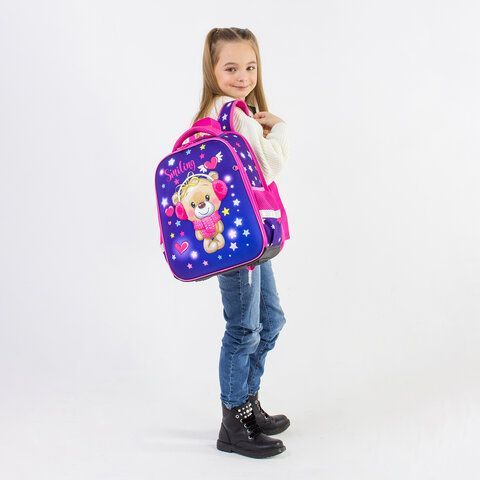 Ранец BRAUBERG FIT, 2 отделения, &quot;Smiling bear&quot;, 3D-панель, 38х27х14 см, 270614