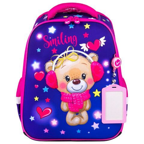 Ранец BRAUBERG FIT, 2 отделения, &quot;Smiling bear&quot;, 3D-панель, 38х27х14 см, 270614