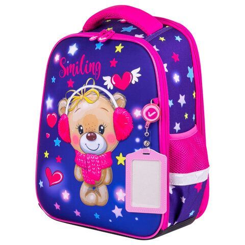 Ранец BRAUBERG FIT, 2 отделения, &quot;Smiling bear&quot;, 3D-панель, 38х27х14 см, 270614