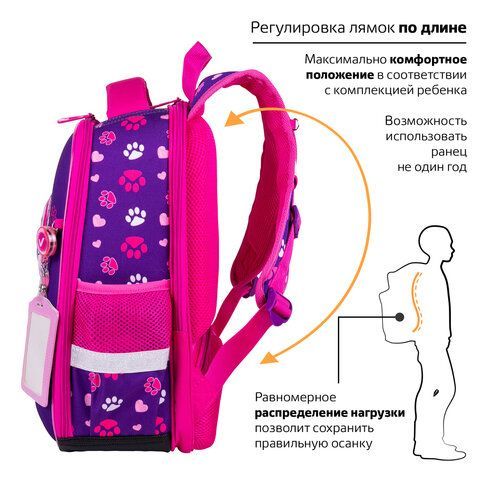 Ранец BRAUBERG FIT, 2 отделения, &quot;Playing kitty&quot;, 3D-панель, 38х27х14 см, 270615