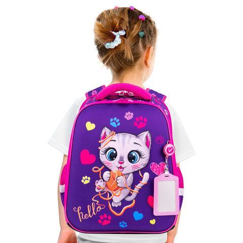 Ранец BRAUBERG FIT, 2 отделения, &quot;Playing kitty&quot;, 3D-панель, 38х27х14 см, 270615