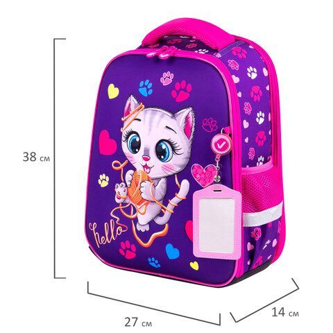 Ранец BRAUBERG FIT, 2 отделения, &quot;Playing kitty&quot;, 3D-панель, 38х27х14 см, 270615