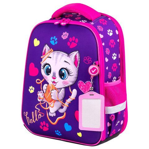 Ранец BRAUBERG FIT, 2 отделения, &quot;Playing kitty&quot;, 3D-панель, 38х27х14 см, 270615