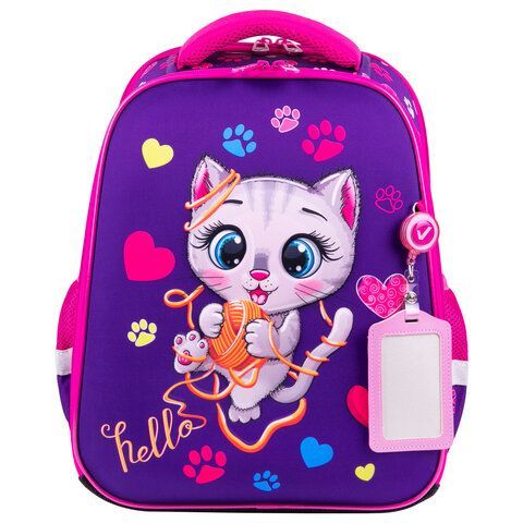 Ранец BRAUBERG FIT, 2 отделения, &quot;Playing kitty&quot;, 3D-панель, 38х27х14 см, 270615