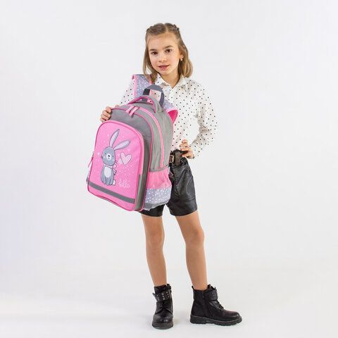 Рюкзак ПИФАГОР SCHOOL, 1 отделение, 3 кармана, &quot;Adorable bunny&quot;, 38x28х14 см, 270654