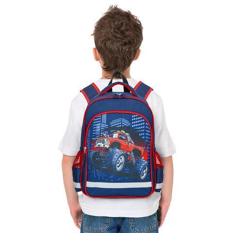 Рюкзак ПИФАГОР SCHOOL для начальной школы, &quot;Monster car&quot;, 38x28х14 см, 270660