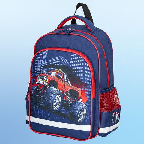 Рюкзак ПИФАГОР SCHOOL для начальной школы, &quot;Monster car&quot;, 38x28х14 см, 270660