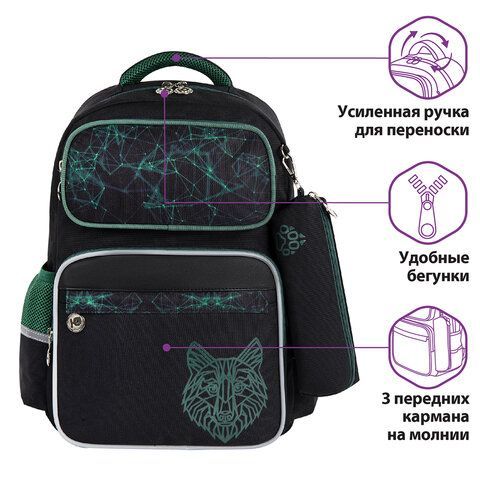 Рюкзак ЮНЛАНДИЯ COMPLETE, с пеналом в комплекте, эрго-спинка, &quot;Wolf&quot;, 42х29х14 см, 270665