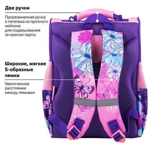 Ранец ПИФАГОР BASIC, 1 отделение, 3 кармана, эргономичная спинка, &quot;Butterflies&quot;, 35х28х18 см, 270683