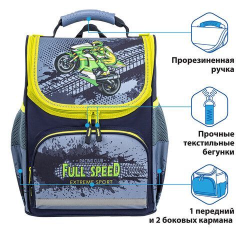 Ранец ПИФАГОР BASIC, с эргономичной спинкой, &quot;Full speed&quot;, 35х28х18 см, 270687