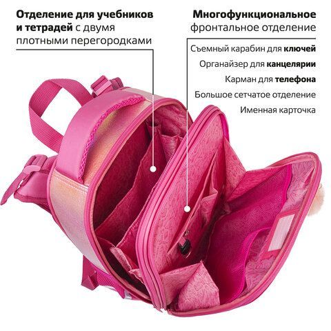 Ранец BRAUBERG SHINY, 2 отделения, &quot;Honey bunny&quot;, 36х28х14 см, 270695