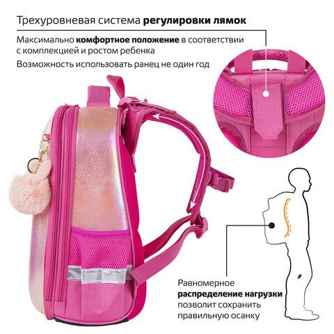 Ранец BRAUBERG SHINY, 2 отделения, &quot;Honey bunny&quot;, 36х28х14 см, 270695