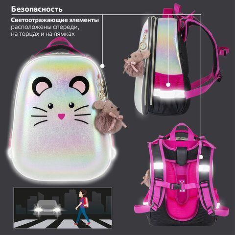 Ранец BRAUBERG SHINY, 2 отделения, &quot;Curious mouse&quot;, 36х28х14 см, 270696