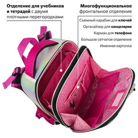 Ранец BRAUBERG SHINY, 2 отделения, &quot;Curious mouse&quot;, 36х28х14 см, 270696