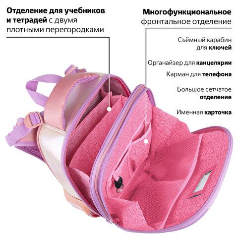 Ранец BRAUBERG SHINY, 2 отделения, с брелком, &quot;Cheerful&quot;, 38х28х14 см, 270697