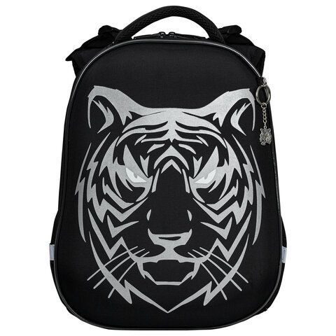 Ранец BRAUBERG SHINY, 2 отделения, с брелком, &quot;Tiger&quot;, СВЕТЯЩИЙСЯ РИСУНОК, 38х28х14 см, 270698