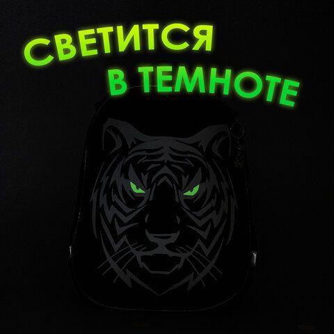 Ранец BRAUBERG SHINY, 2 отделения, с брелком, &quot;Tiger&quot;, СВЕТЯЩИЙСЯ РИСУНОК, 38х28х14 см, 270698