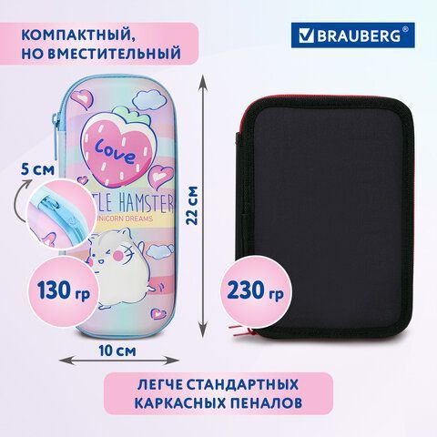 Пенал BRAUBERG, 1 отделение, 1 откидная планка, EVA 3D, 22х10х5 см, &quot;Humster&quot;, 270702