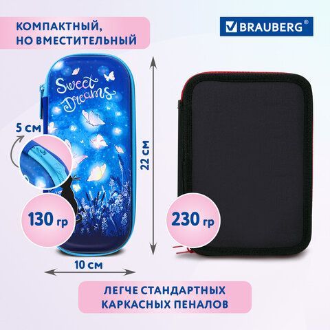 Пенал BRAUBERG, 1 отделение, 1 откидная планка, EVA, 22х10х5 см, &quot;Sweet dreams&quot;, 270704