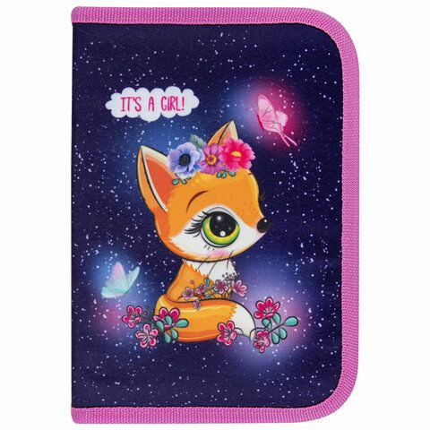 Пенал BRAUBERG, 1 отделение, полиэстер, 21х14 см, &quot;Little fox&quot;, 270709
