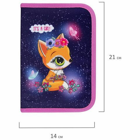 Пенал BRAUBERG, 1 отделение, полиэстер, 21х14 см, &quot;Little fox&quot;, 270709