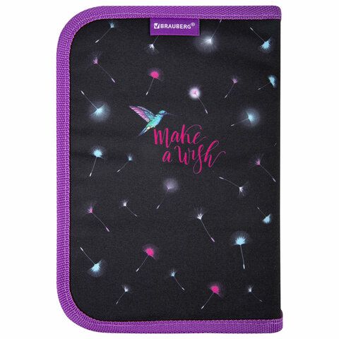 Пенал BRAUBERG, 1 отделение, 1 откидная планка, полиэстер, 21х14 см, &quot;Make a wish&quot;, 270713