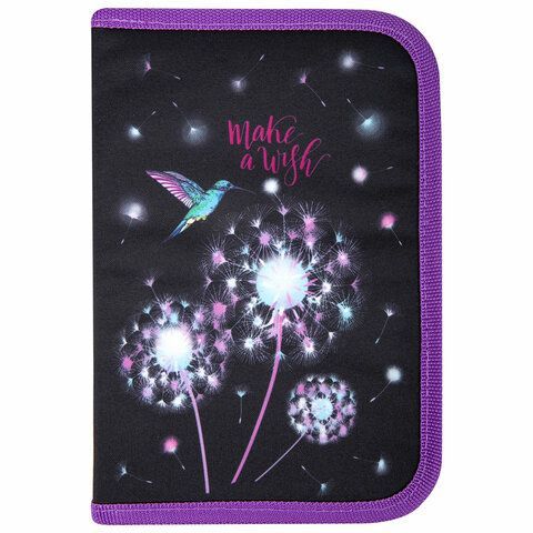 Пенал BRAUBERG, 1 отделение, 1 откидная планка, полиэстер, 21х14 см, &quot;Make a wish&quot;, 270713