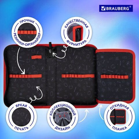 Пенал BRAUBERG, 1 отделение, 1 откидная планка, полиэстер, 21х14 см, &quot;Next level&quot;, 270714