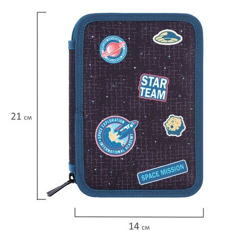 Пенал BRAUBERG, 3 отделения, полиэстер, 21х14 см, &quot;Space mission&quot;, 270729